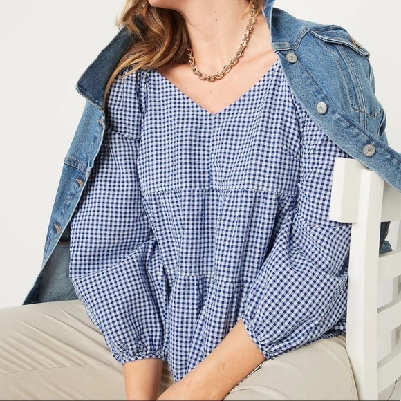 Tiered Seersucker Long-Sleeve Swing Top for Women size S NWTO - Picture 5 of 14